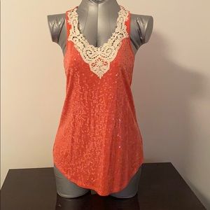 coral sequined sleeveless top S